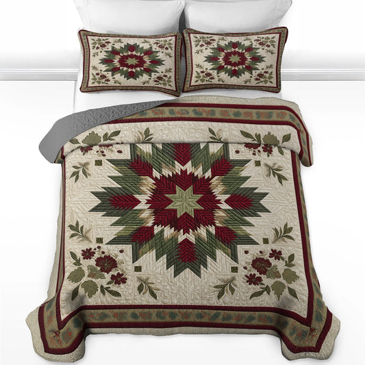 Shineful All Season Quilt 3-Piece Set Evergreen Star Bloom