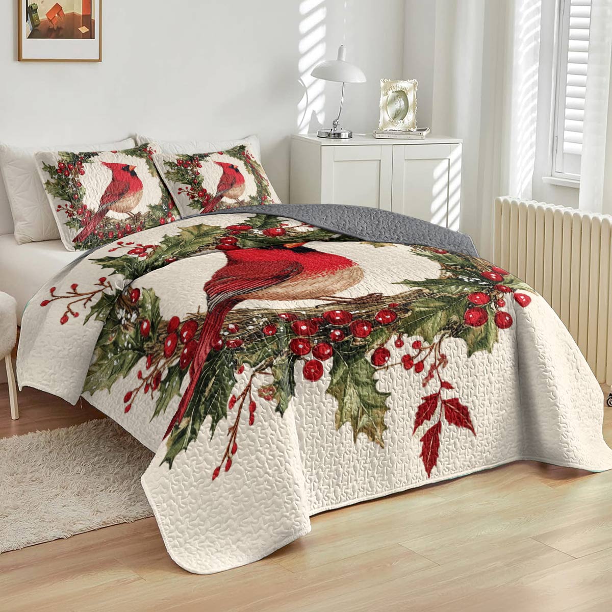 Shineful All Season Quilt 3-Piece Set Cardinal Christmas