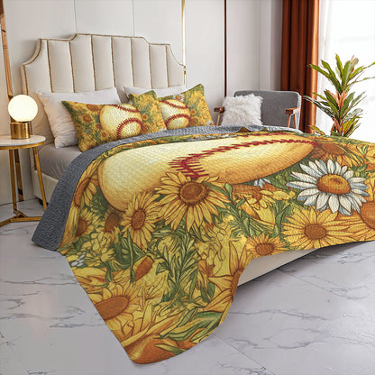 Shineful All Season Quilt 3-Piece Set Sunflower Softball
