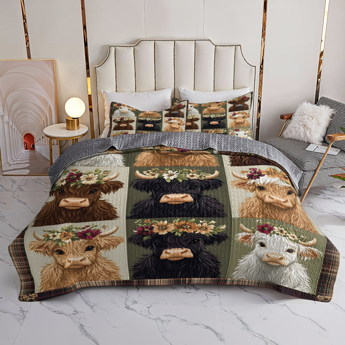 Shineful All Season Quilt 3-Piece Set Cute Baby Highland Cows