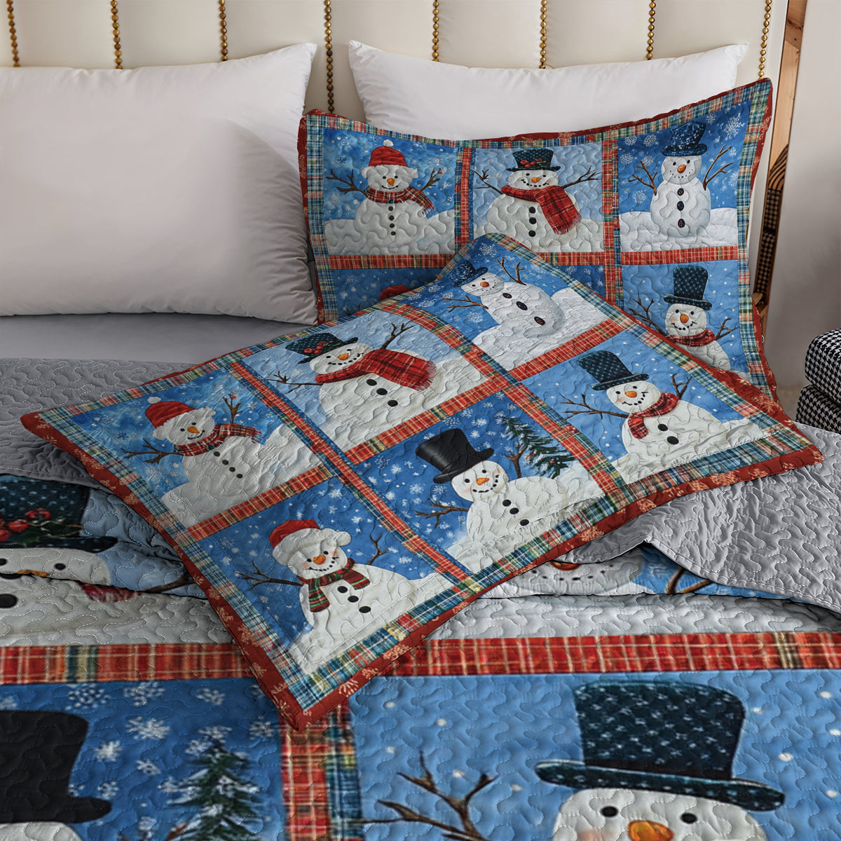 Shineful All Season Quilt 3-Piece Set Snowman Patchwork