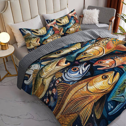 Shineful All Season Quilt 3-Piece Set Colorful Fishes