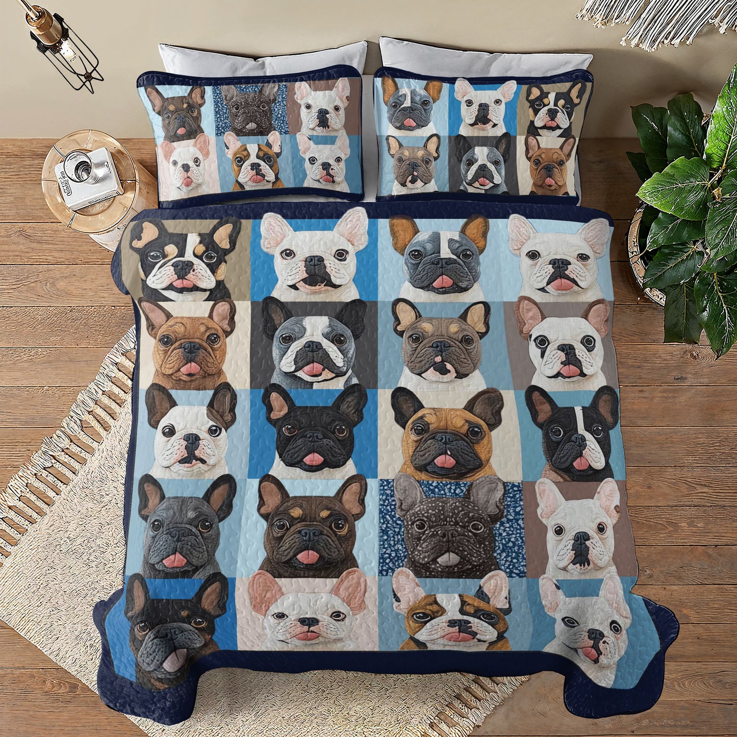 Shineful All Season Quilt 3-Piece Set Blue Bull