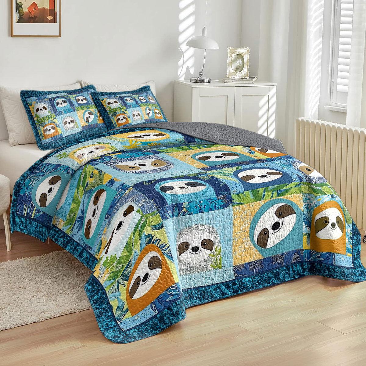 Shineful All Season Quilt 3-Piece Set Sloth Blue Slumber