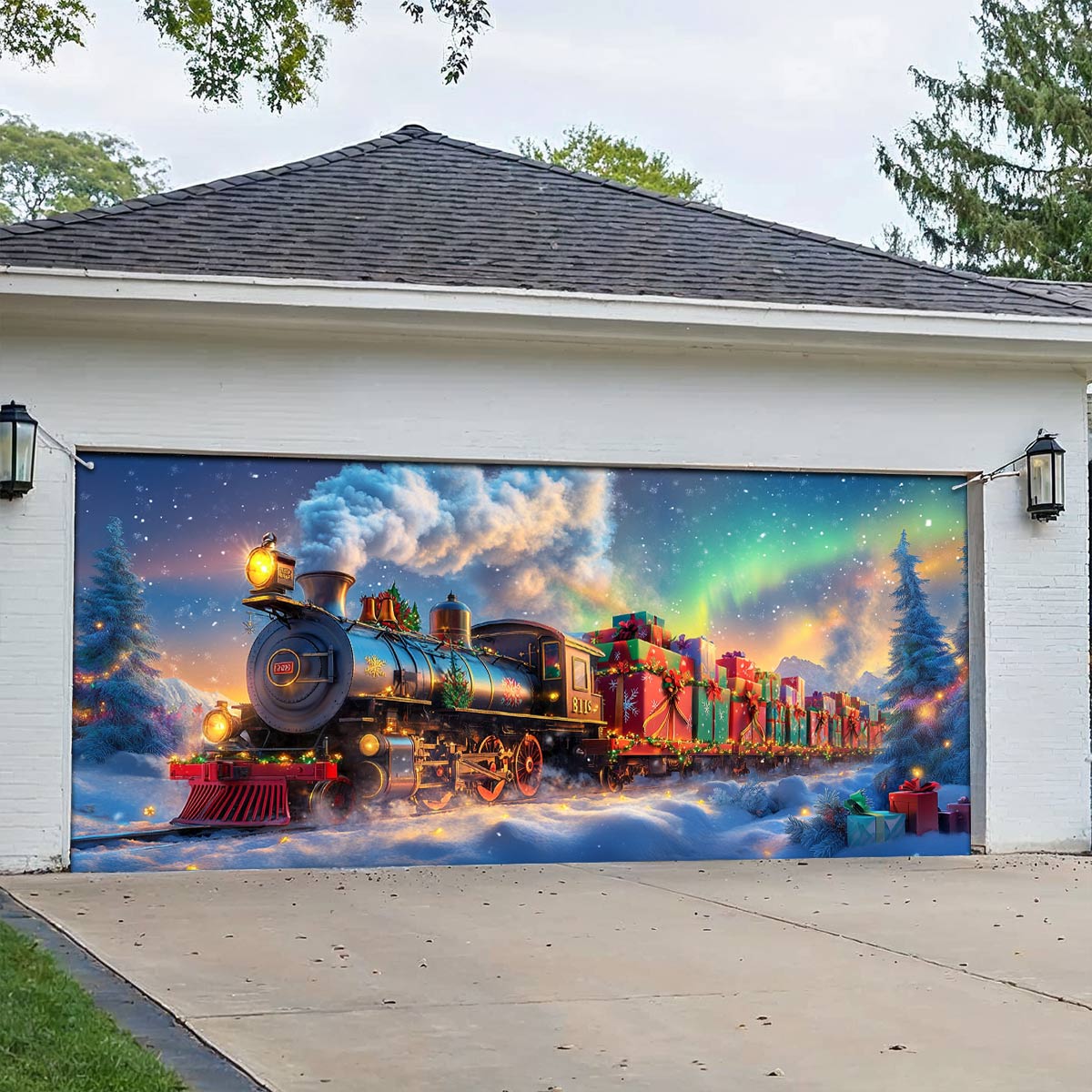 Shineful Garage Door Banner Decoration Christmas Train Magic