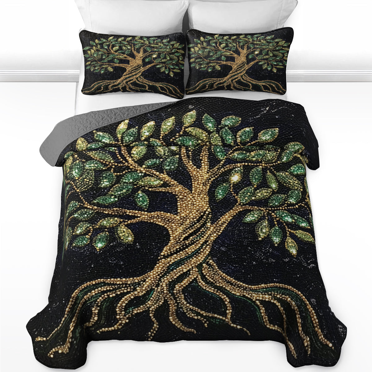 Shineful All Season Quilt 3-Piece Set Golden Tree of Life Luxury