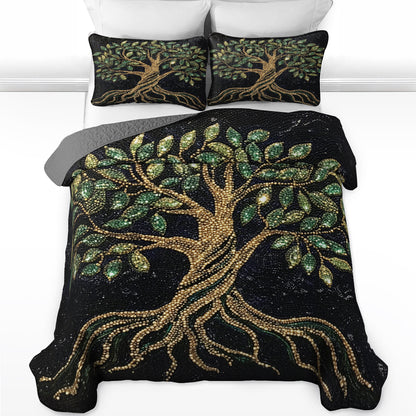 Shineful All Season Quilt 3-Piece Set Golden Tree of Life Luxury