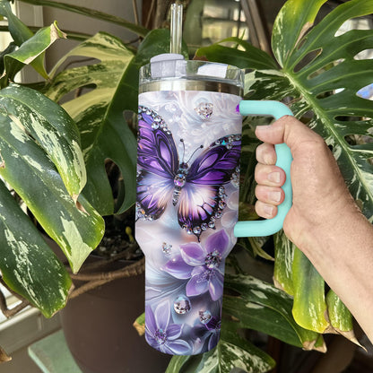 Shineful Glossy Tumbler Elegent Crystal Purple Butterfly