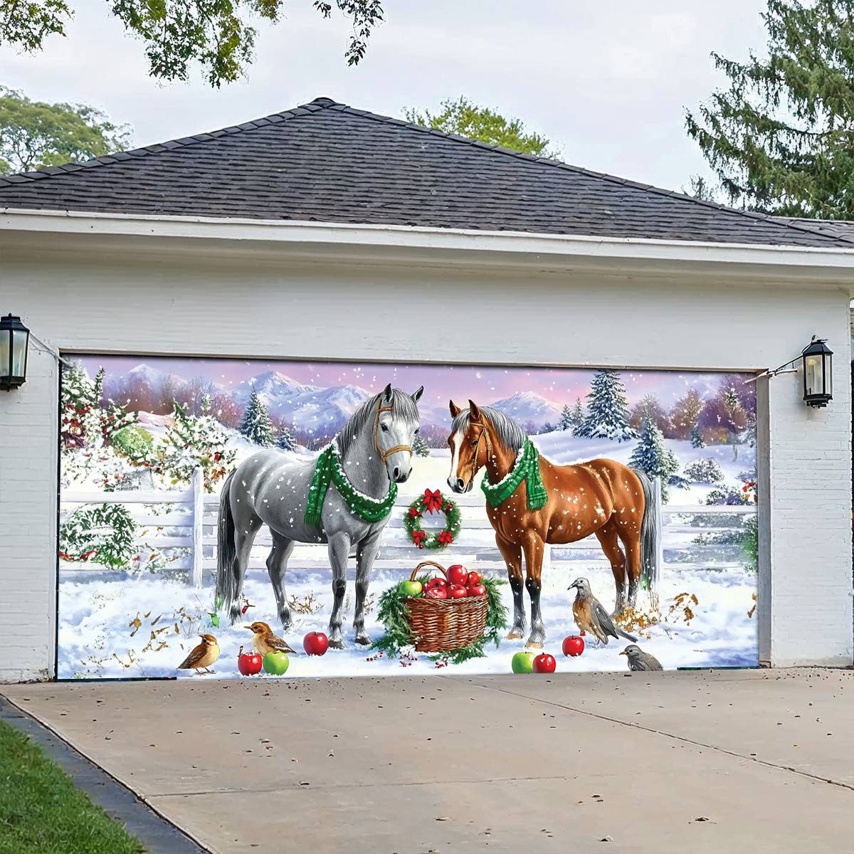 Shineful Garage Door Banner Decoration  Holiday Stable Elegance