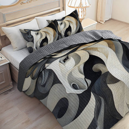 Shineful All Season Quilt 3-Piece Set Black and White Horse Cowboy