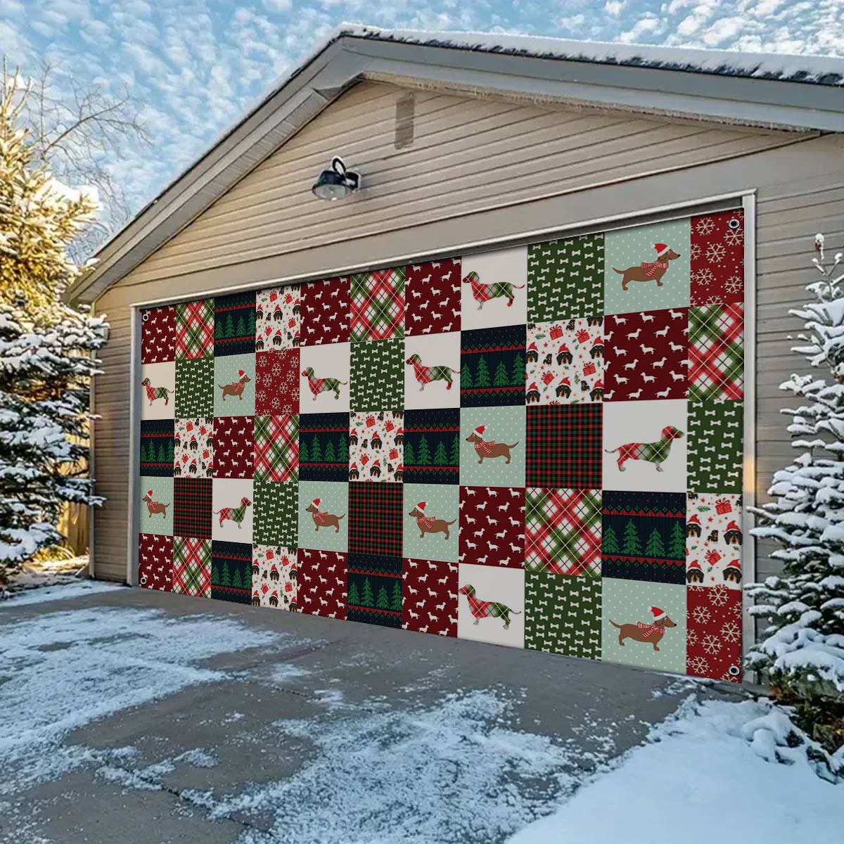 Shineful Garage Door Banner Decoration Dachshund Christmas