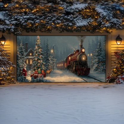 Shineful Garage Door Banner Decoration Santa’s Holiday Train Arrival