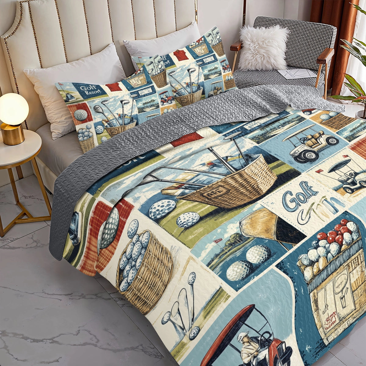 Shineful All Season Quilt 3-Piece Set Vintage Golf Dreams