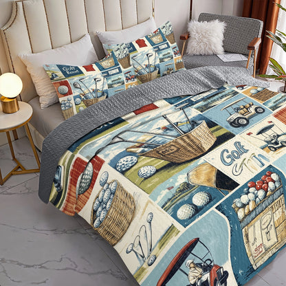 Shineful All Season Quilt 3-Piece Set Vintage Golf Dreams