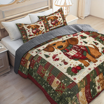 Shineful All Season Quilt 3-Piece Set Christmas Dachshund