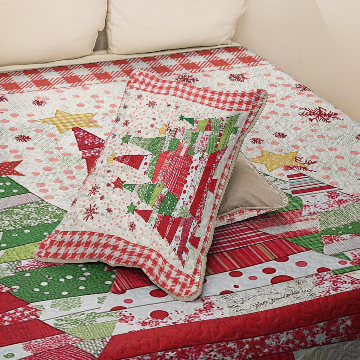 Shineful All Season Quilt 3-Piece Set Polka Dot Christmas Tree