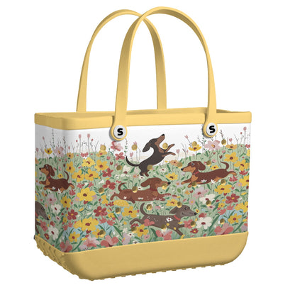 Shineful Beach Bag Dachshund In Flower Garden