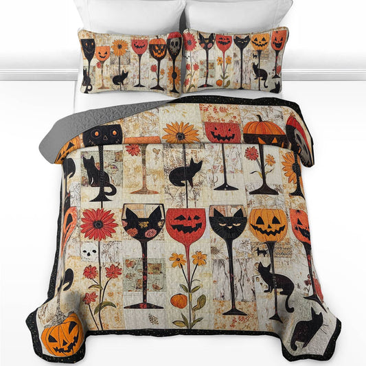 Shineful All Season Quilt 3-Piece Set Cute Halloween Wine Glasses