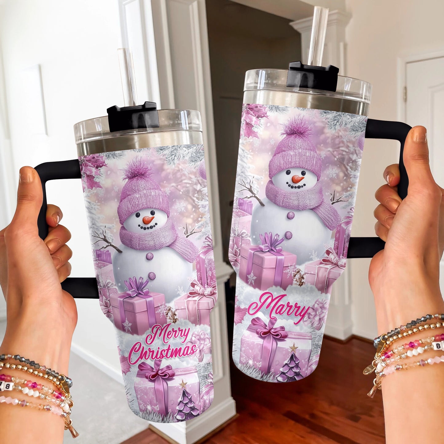 Shineful Tumbler Personalized Frosty Pink Christmas