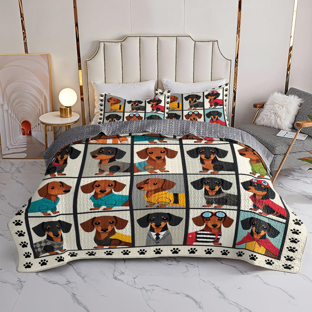Shineful All Season Quilt 3-Piece Set Dachshund Cartoon