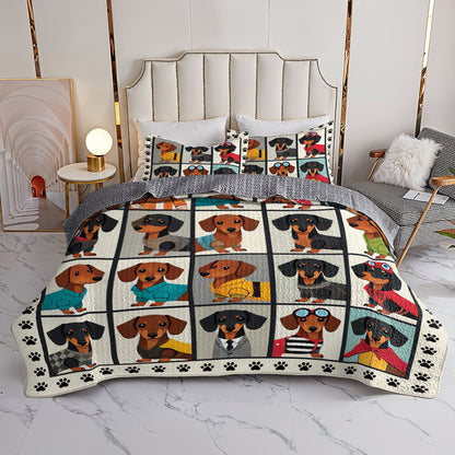 Shineful All Season Quilt 3-Piece Set Dachshund Cartoon