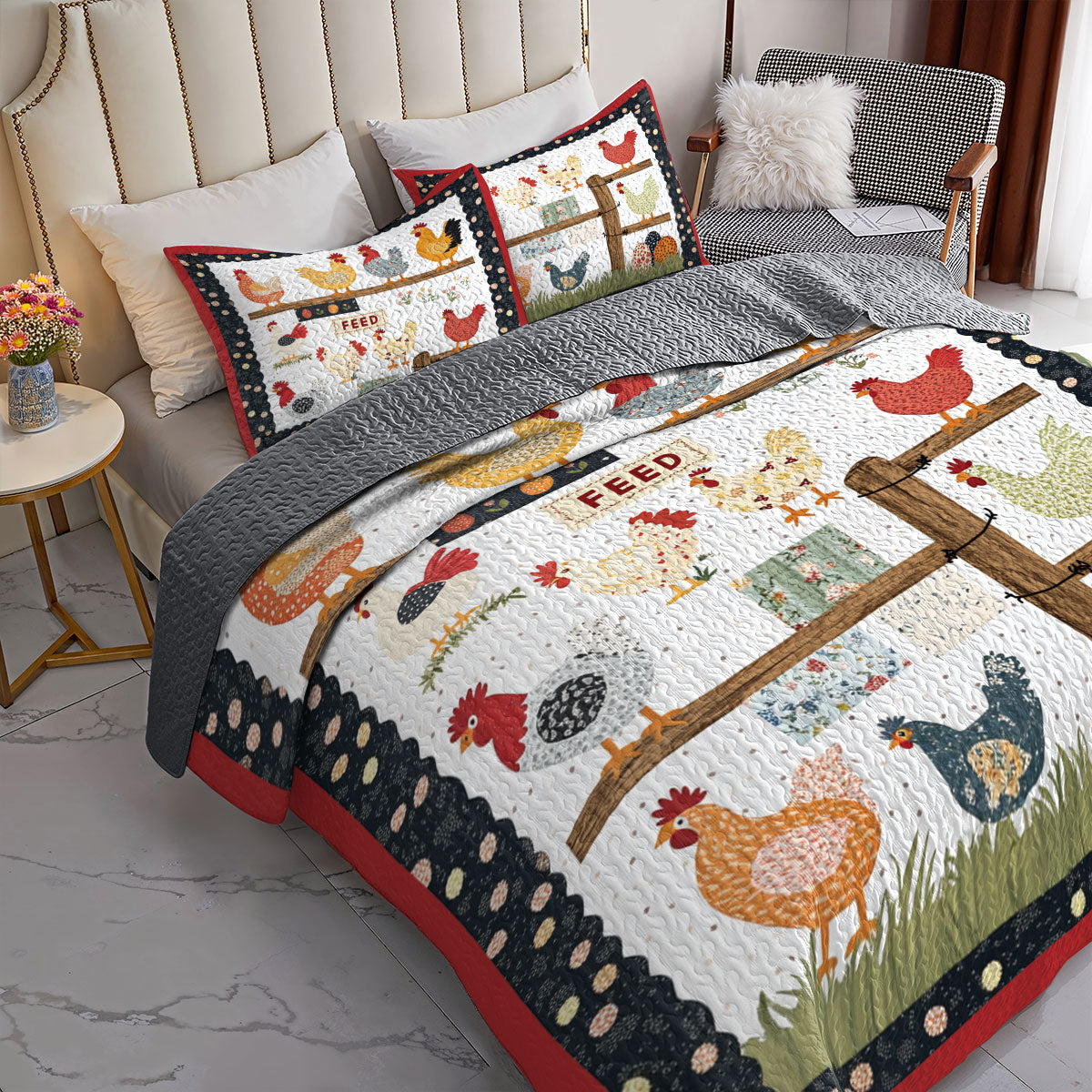 Shineful All Season Quilt 3-Piece Set Lucky Chicken