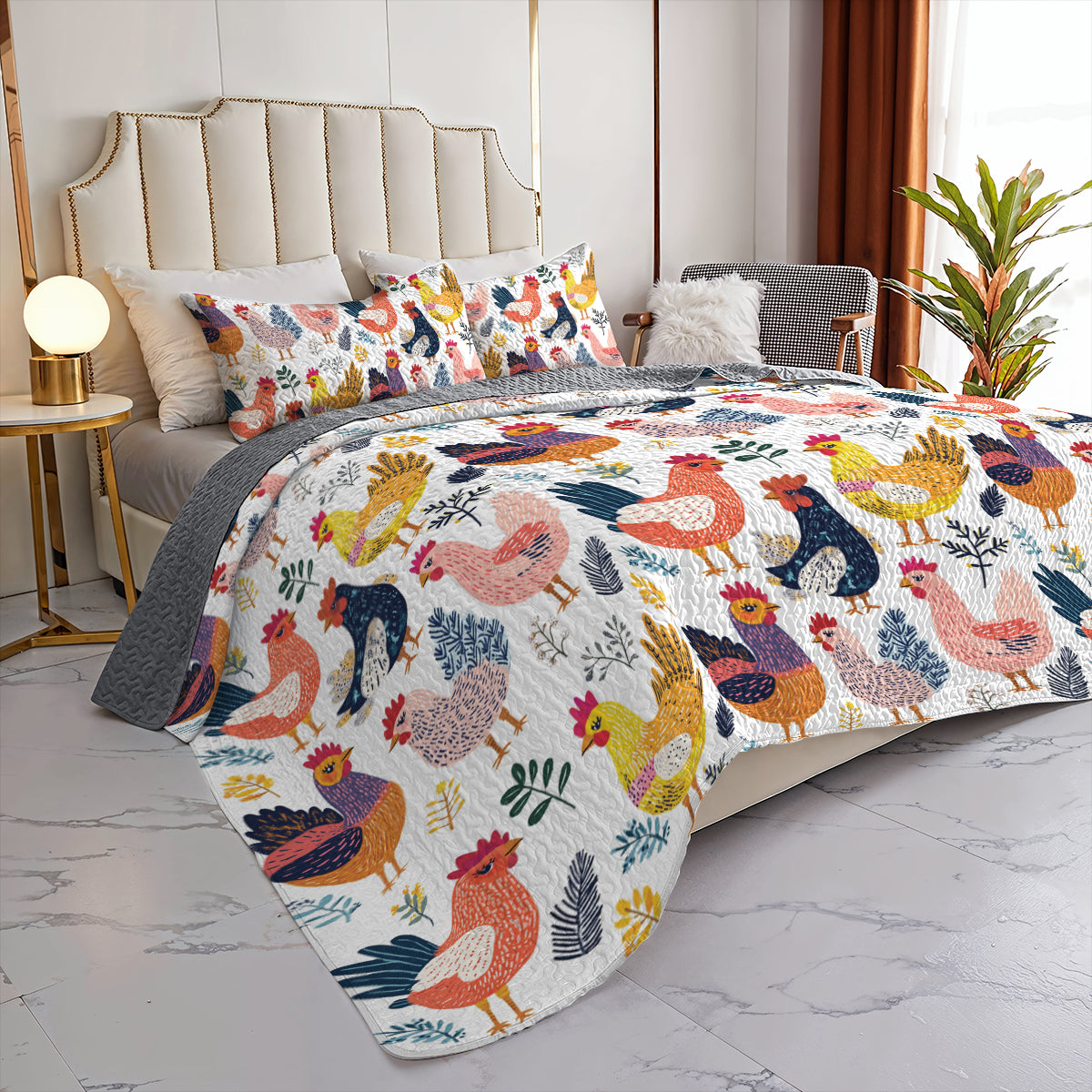 Shineful All Season Quilt 3-Piece Set Colorful Rooster