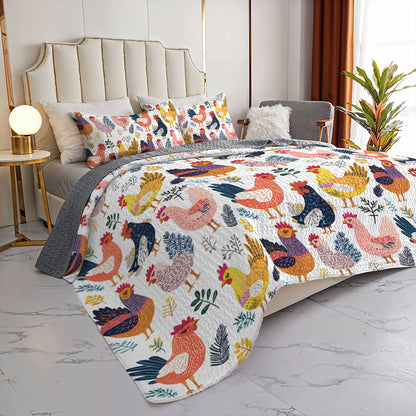 Shineful All Season Quilt 3-Piece Set Colorful Rooster