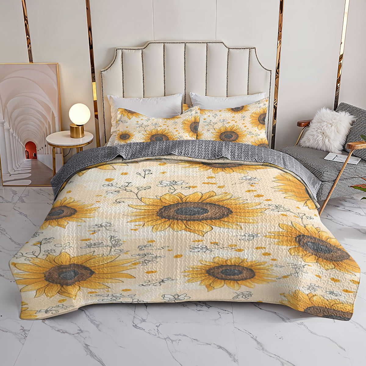 Shineful All Season Quilt 3-Piece Set Blooming Sunflower