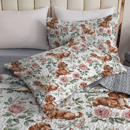 Shineful All Season Quilt 3-Piece Set Floral Dachshund Dreams