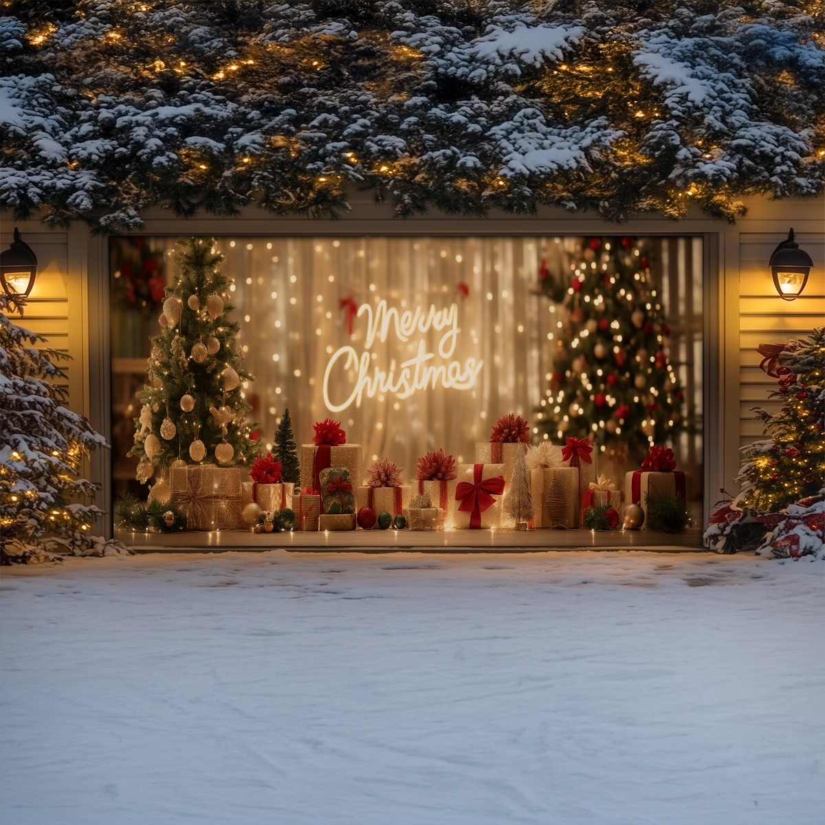 Shineful Garage Door Banner Decoration Golden Holiday Glow