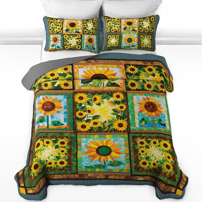 Shineful All Season Quilt 3-Piece Set - Sunflower Blooms And Shines