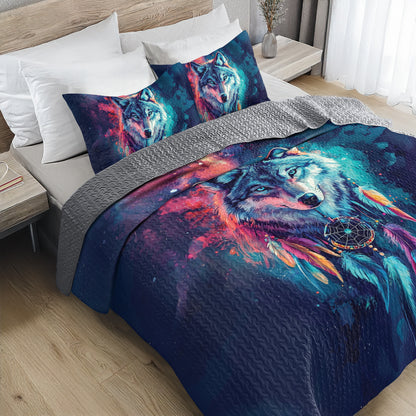 Shineful All Season Quilt 3-Piece Set Cosmic Wolf