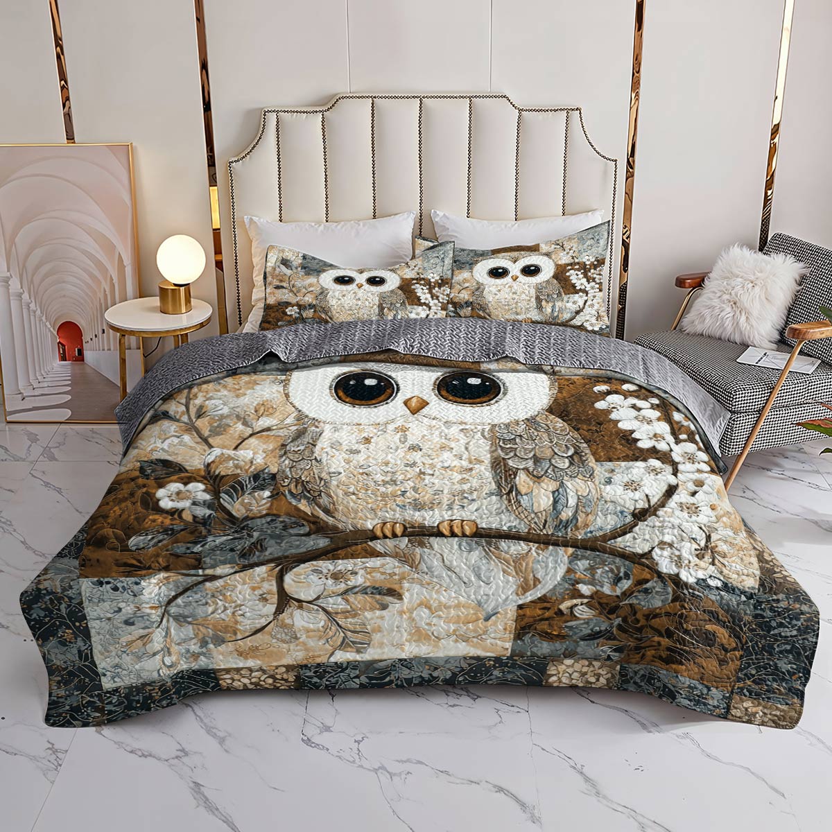 Shineful All Season Quilt 3-Piece Set Cute Owl Lovely