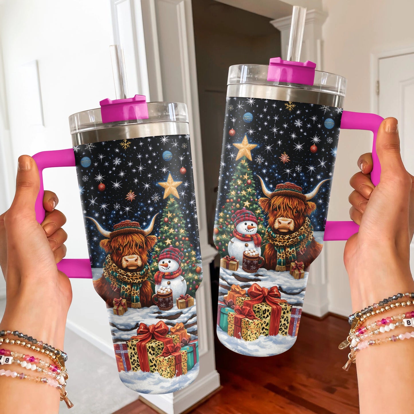 Shineful Tumbler Highland Cow Festive Night Delight