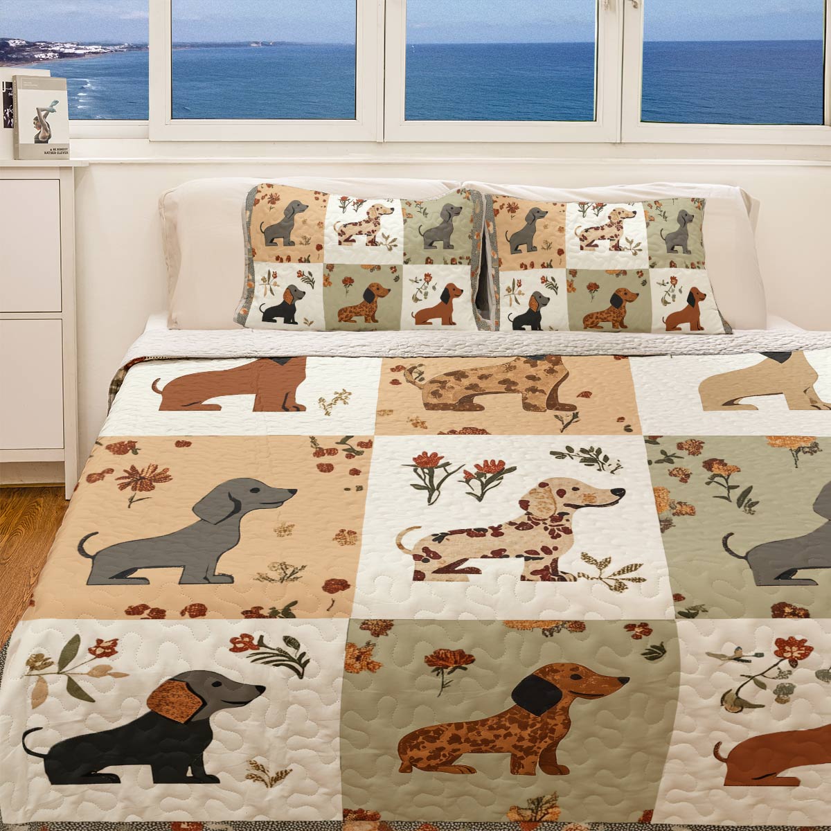 Shineful All Season Quilt 3-Piece Set - Vintage Floral Dachshund