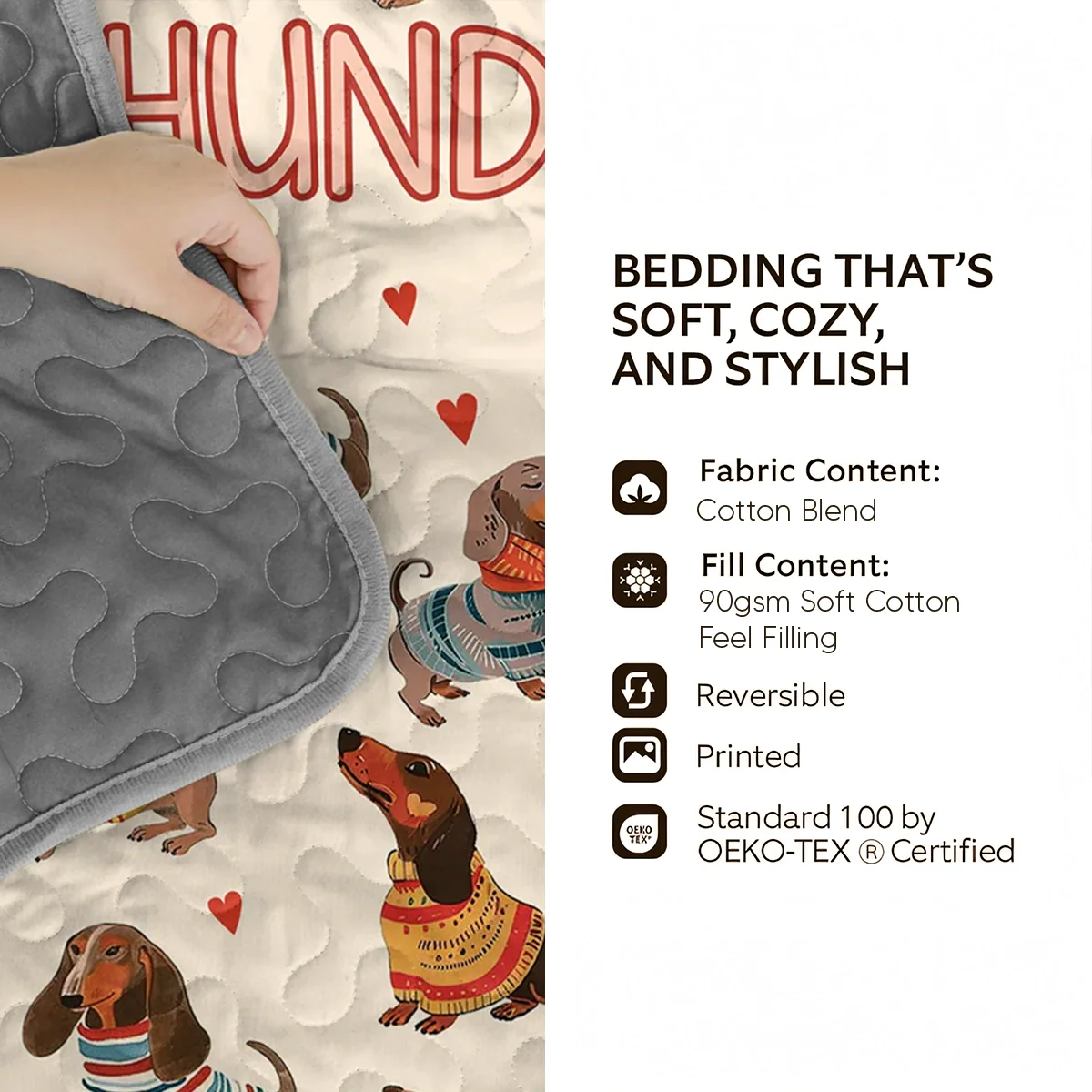 Shineful Quilt 3-Piece Set Dachshund Lovely Delight