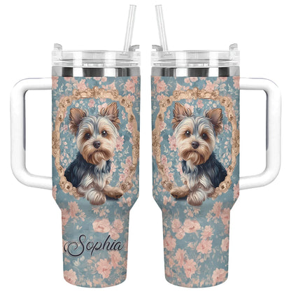 Shineful Tumbler Personalized Yorkie Blossom Elegance