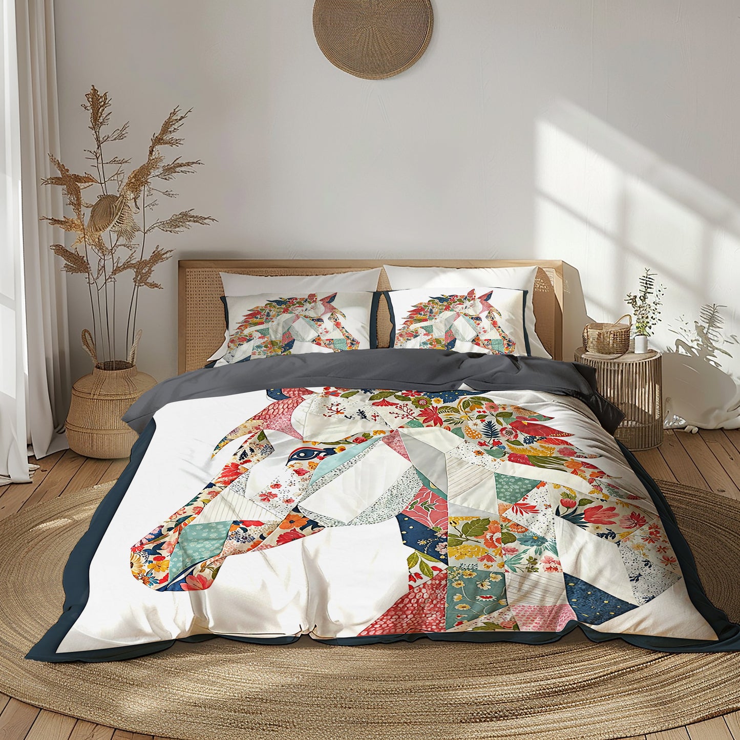 Shineful 3 Pieces Duvet Cover Set - Charming Floral Horse