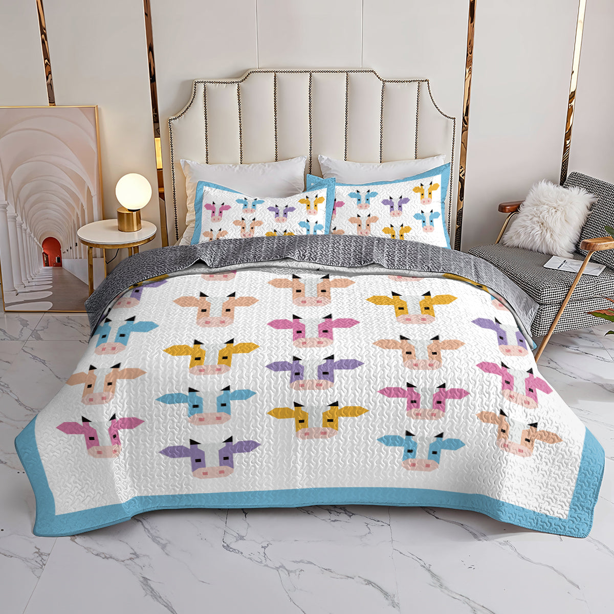 Shineful All Season Quilt 3-Piece Set Colorful Cow