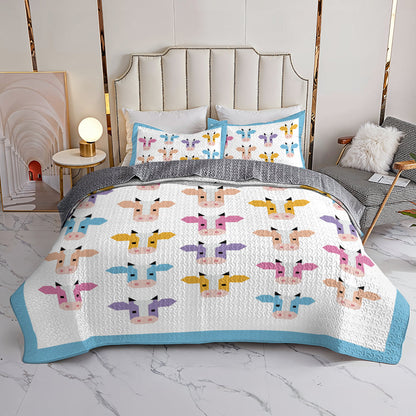 Shineful All Season Quilt 3-Piece Set Colorful Cow