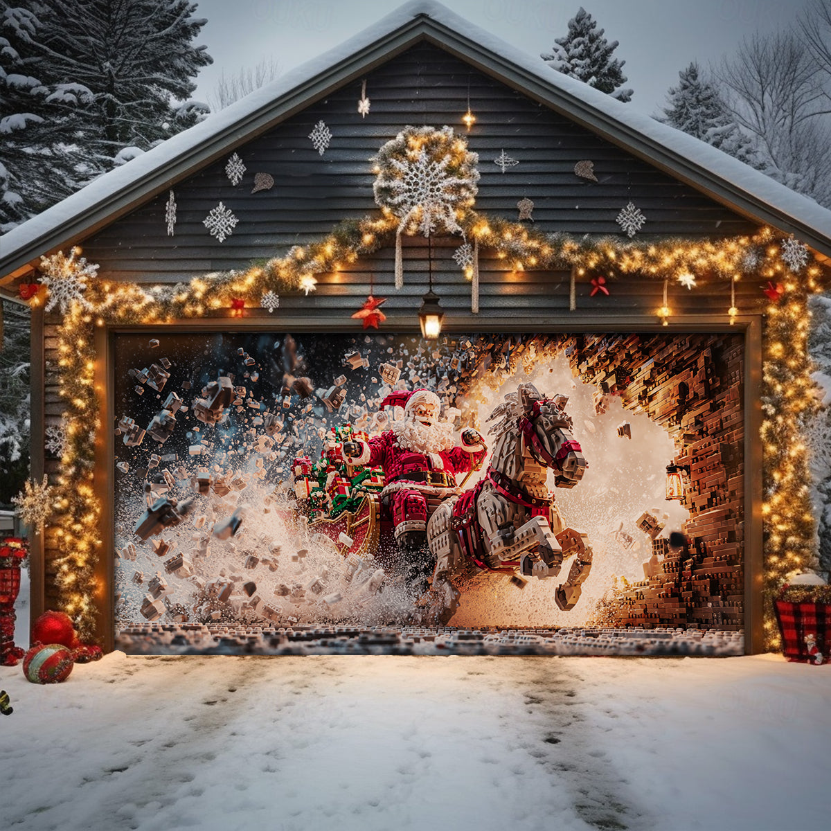 Shineful Garage Door Banner Decoration Lego Sleigh Rush