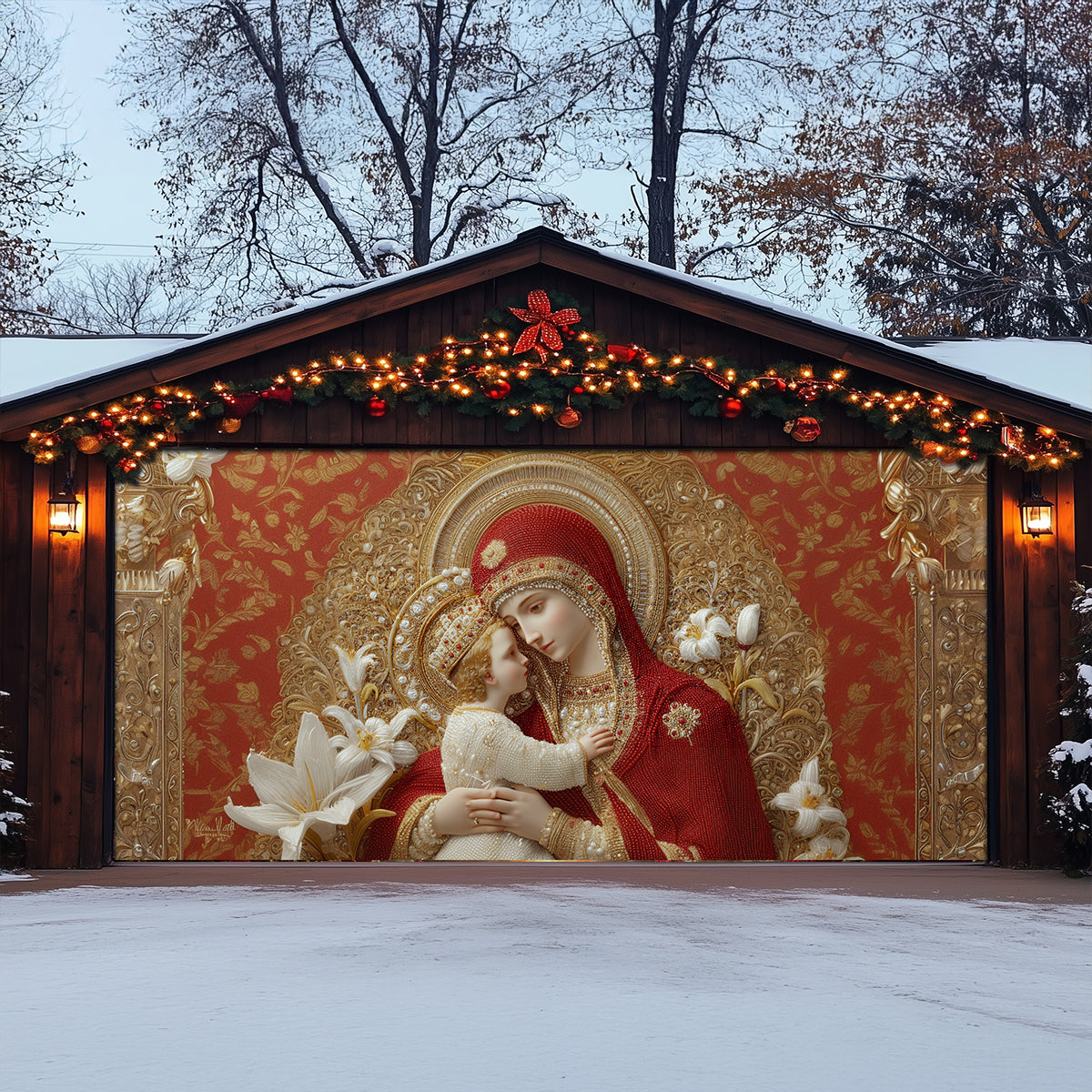 Shineful Garage Door Banner Decoration Sacred Embrace