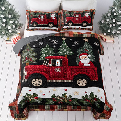 Shineful All Season Quilt 3-Piece Set Christmas  Santa's Red Truck