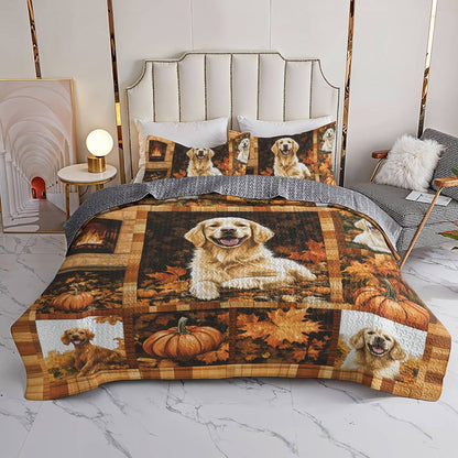 Shineful All Season Quilt 3-Piece Set - Golden Retriever - Golden Days Of Autumn