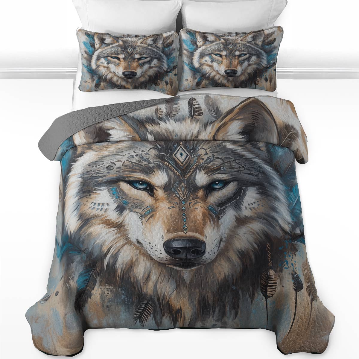 Shineful All Season Quilt 3-Piece Set - Wolf Mystic Spirit