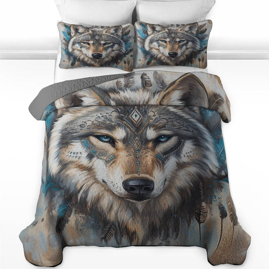 Shineful All Season Quilt 3-Piece Set - Wolf Mystic Spirit
