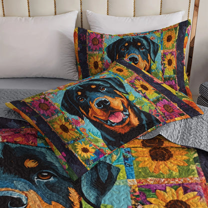 Shineful All Season Quilt 3-Piece Set Floral Majesty Rottweiler
