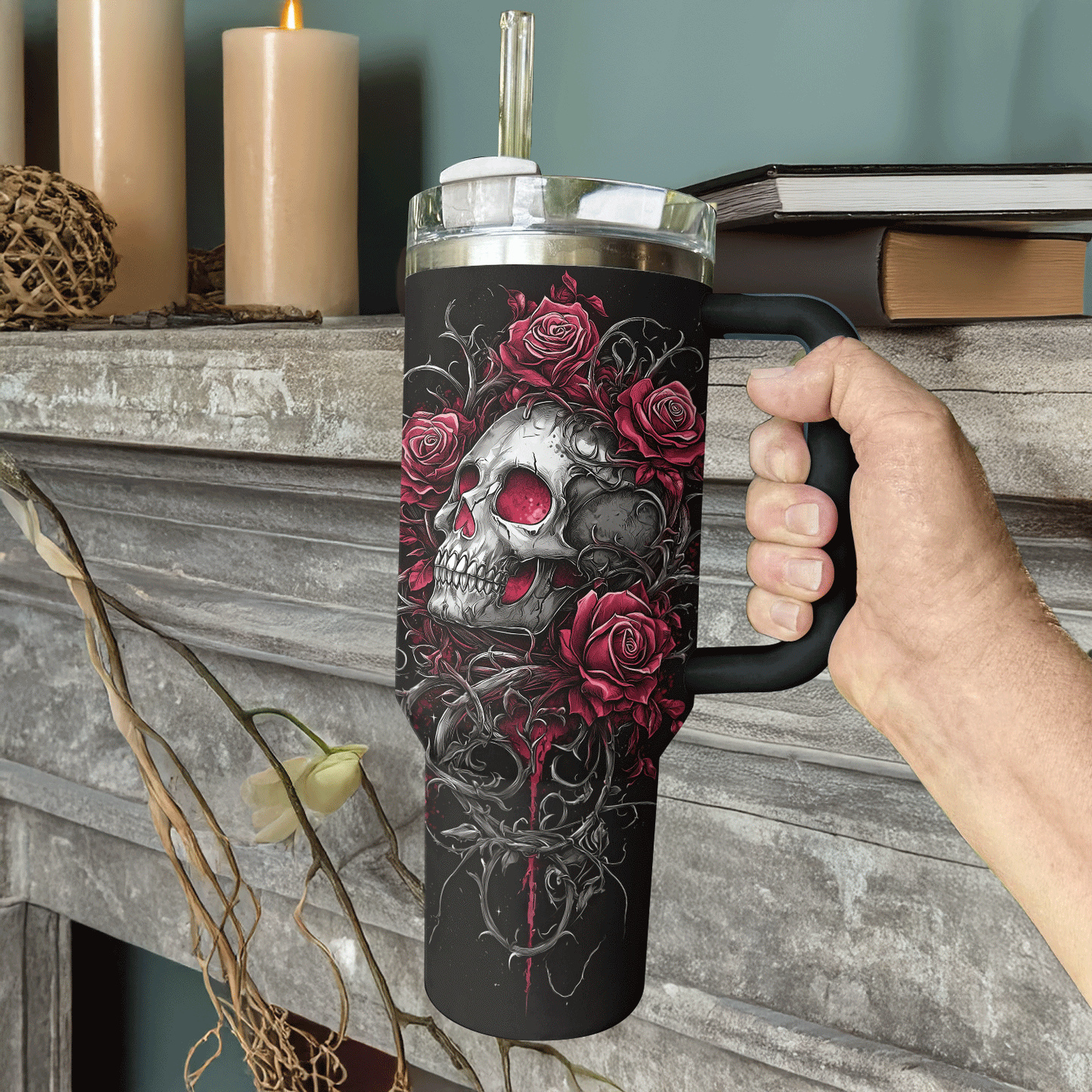 Shineful Tumbler - Crimson Rose Skull