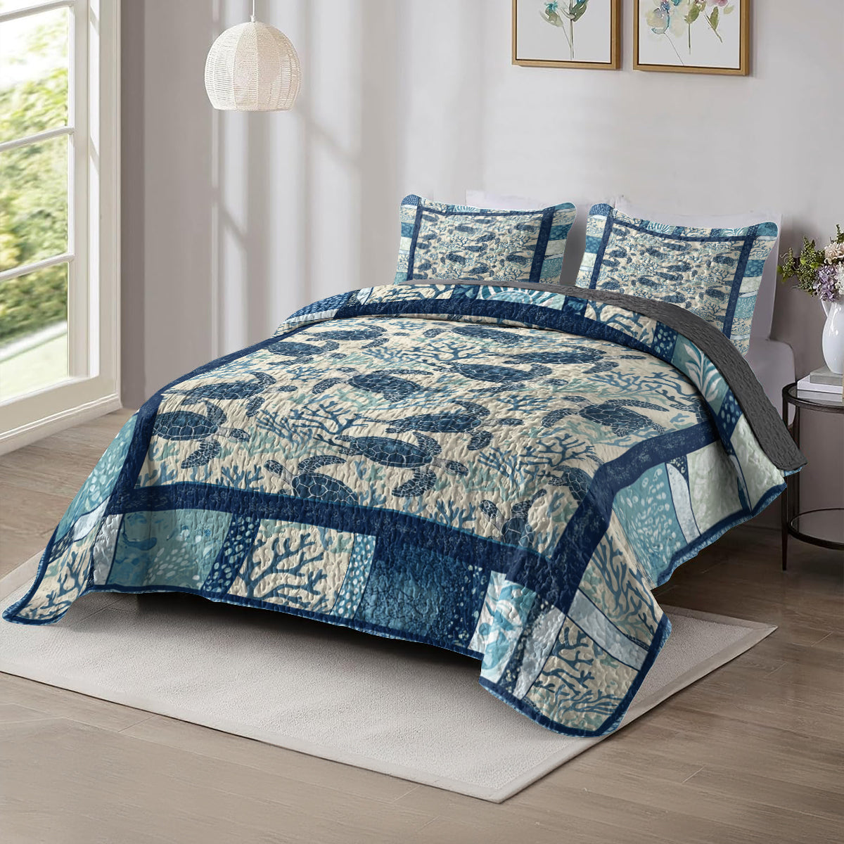 Shineful All Season Quilt 3-Piece Set Ocean Turtle